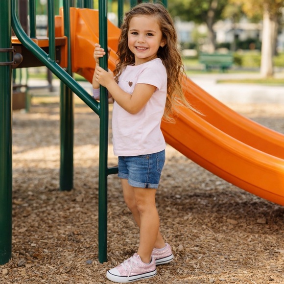 Converse Pink Glitter Sneakers Kids 9 Toddler Low Top Lace Up Casual Shoes - Picture 2 of 12